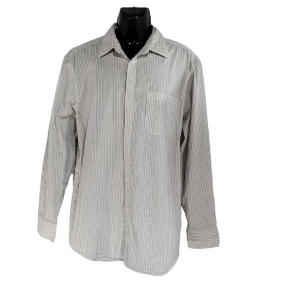 Reverb White Silver Pinstriped Button Down Shirt Sz XL Long Sleeve - Picture 1 of 6